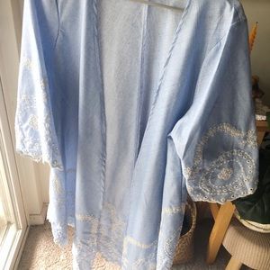 Embroidered blue kimono cover up